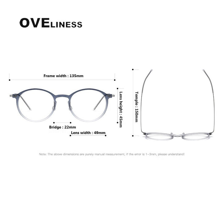 Oveliness Unisex Full Rim Round Square Acetate Titanium Eyeglasses 6541 Full Rim Oveliness   