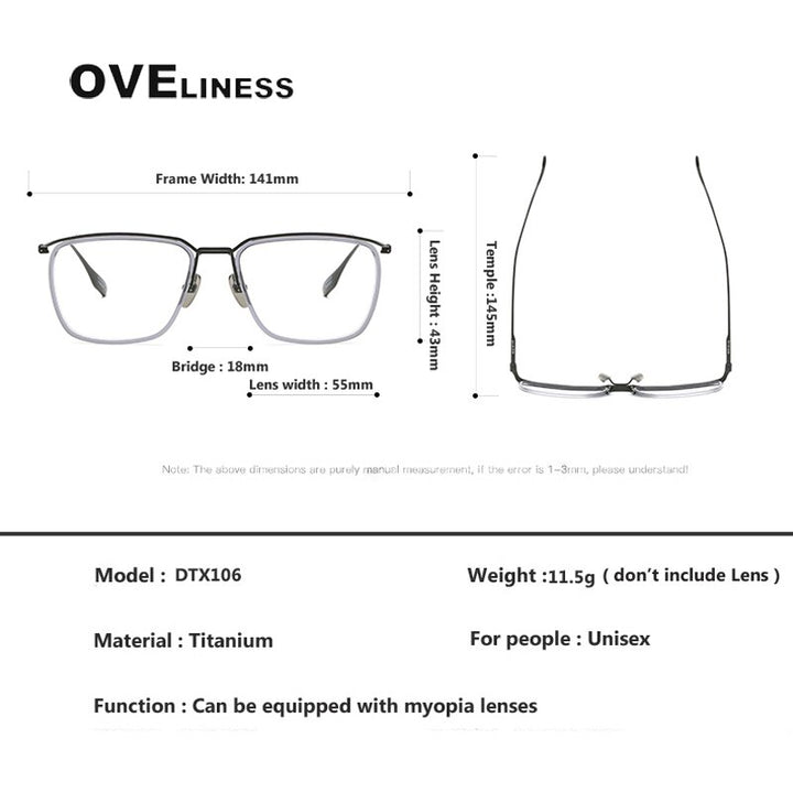 Oveliness Men's Full Rim Square Titanium Acetate Eyeglasses Dtx106 Full Rim Oveliness   