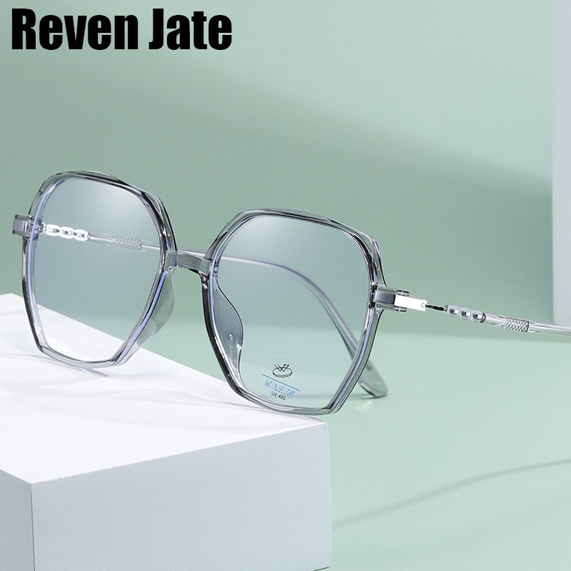 Reven Jate Unisex Full Rim Polygon Round TR 90 Acetate Eyeglasses 81241 Full Rim Reven Jate   