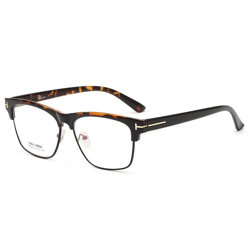 CCSpace Unisex Full Rim Square Alloy Acetate Frame Eyeglasses 54408 Full Rim CCspace China leopard-black 