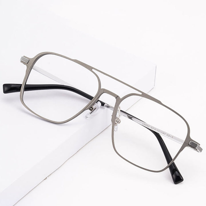 Handoer Unisex Full Rim Irregular Square Magnesium Alloy Double Bridge Eyeglasses 5053 Full Rim Handoer   