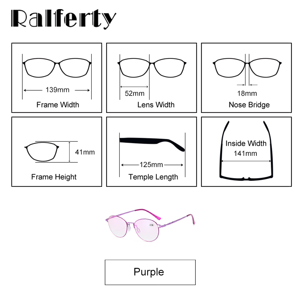 Ralferty Women's Full RIm Round Alloy Hyperopic Reading Glasses D8104 Reading Glasses Ralferty   