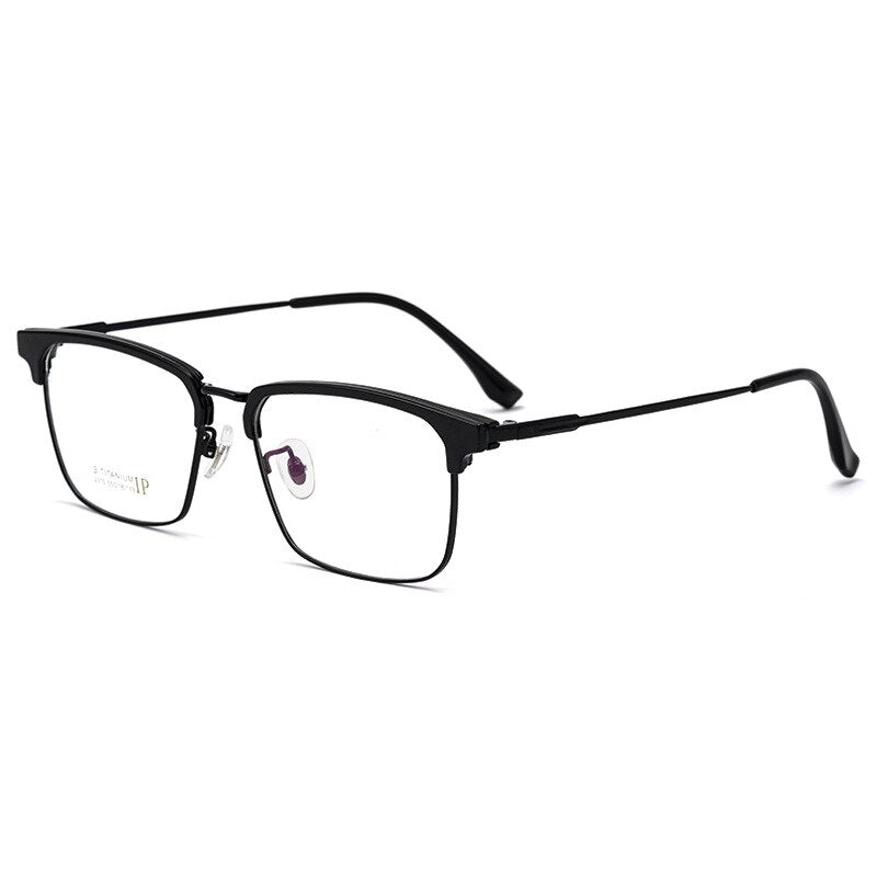Yimaruili Men's Full Rim Square Acetate Titanium Eyeglasses 2310yj Full Rim Yimaruili Eyeglasses Black  