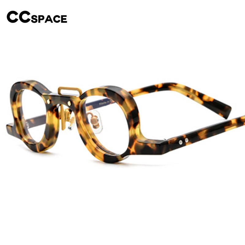 CCspace Unisex Full Rim Small Round Double Bridge Acetate Eyeglasses 54565 Full Rim CCspace   