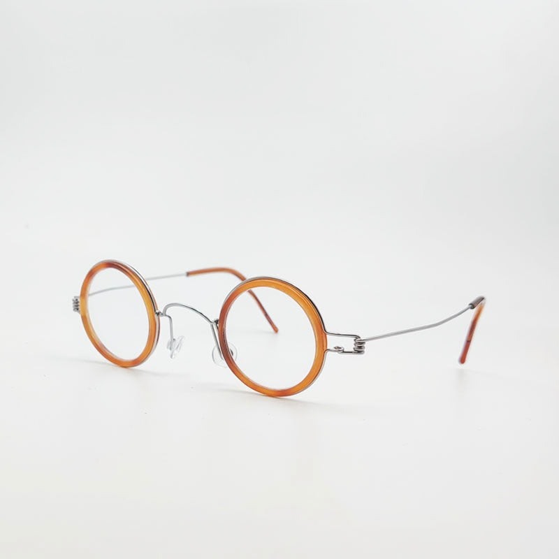 Yujo Unisex Full Rim Round Handcrafted Acetate Stainless Steel 32mm Custom Lens Eyeglasses Full Rim Yujo   