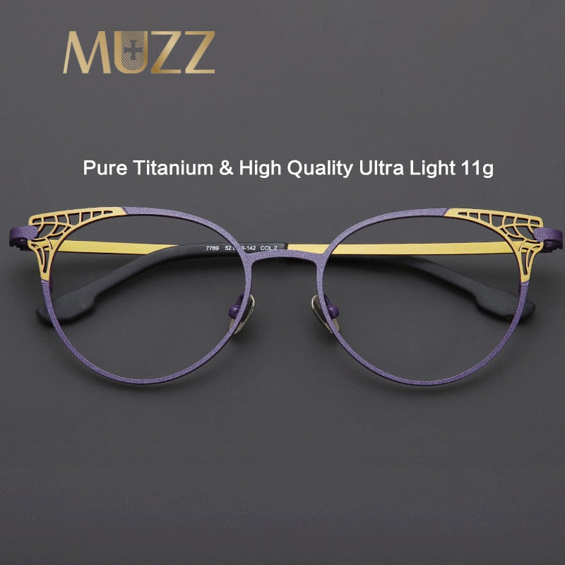 Muzz Women's Full Rim Round Cat Eye Titanium Eyeglasses T7769 Full Rim Muzz   