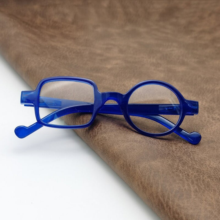 Cubojue Unisex Full Rim Odd Round/Square Tr 90 Titanium Myopic Reading Glasses Reading Glasses Cubojue no function lens 0 Blue 