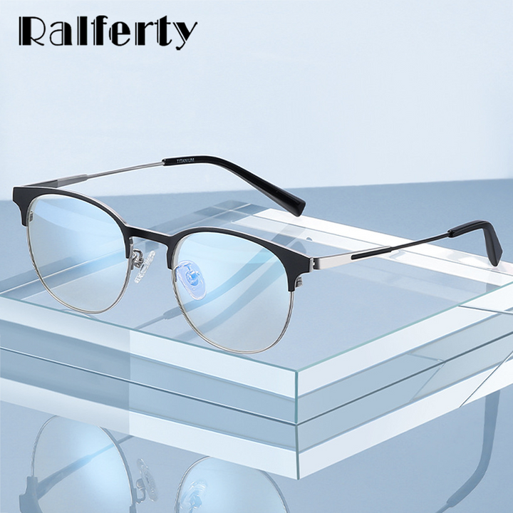 Ralferty Men's Full Rim Round Titanium Eyeglasses D906t Full Rim Ralferty   