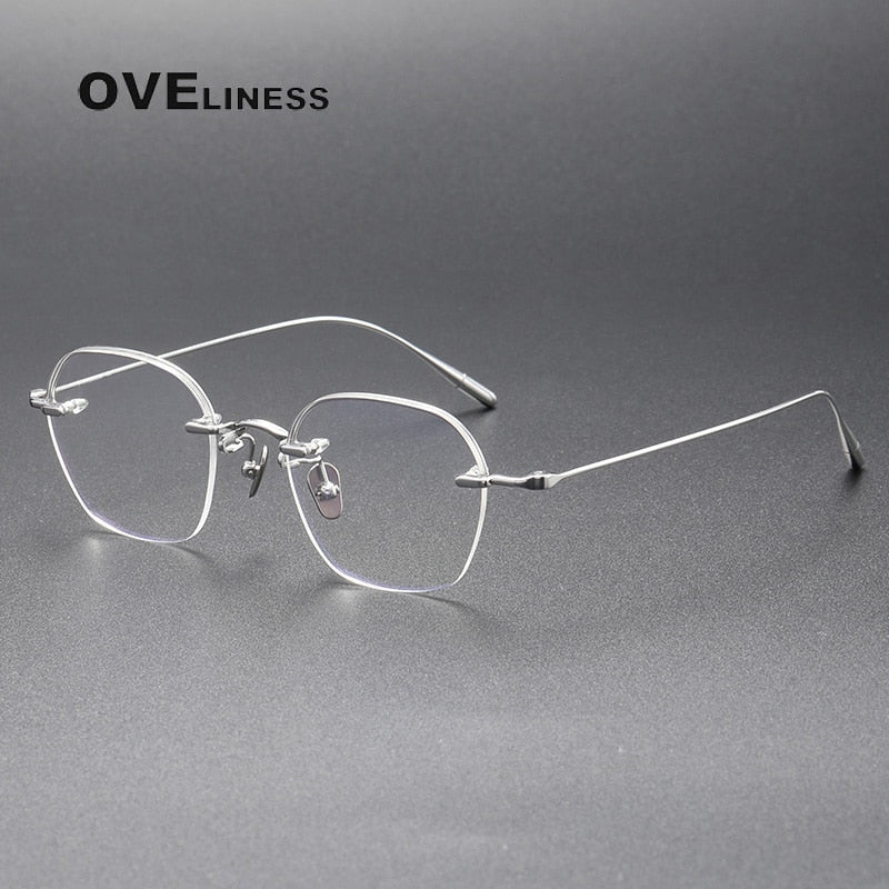 Oveliness Unisex Rimless Irregular Square Titanium Eyeglasses Rose Rimless Oveliness silver  