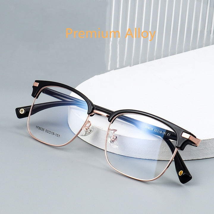 Yimaruili Men's Full Rim Square Alloy Acetate Frame Eyeglasses 8535YF Full Rim Yimaruili Eyeglasses   