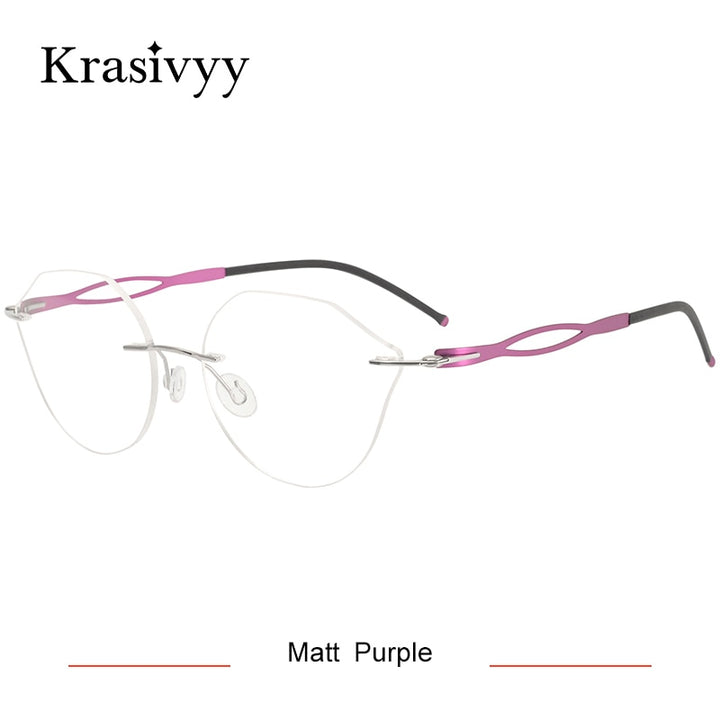 Krasivyy Women's Rimless Polygon Cat Eye Screwless Titanium Eyeglasses Kr5005 Rimless Krasivyy Matt  Purple CN 