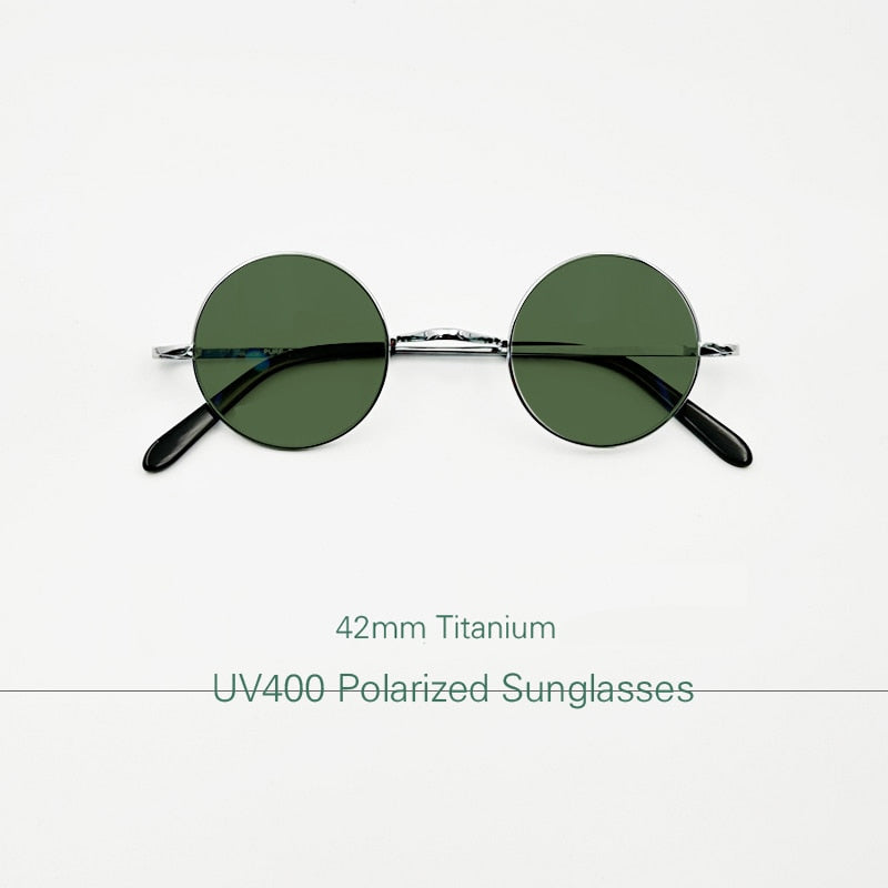 Yujo Unisex Full Rim Small 42mm Round Titanium Polarized Sunglasses Sunglasses Yujo   