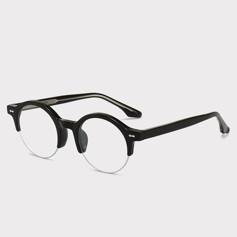 Cubojue Unisex Semi Rim Round Acetate Alloy Myopic Reading Glasses 8620 Reading Glasses Cubojue no function lens 0 Black 