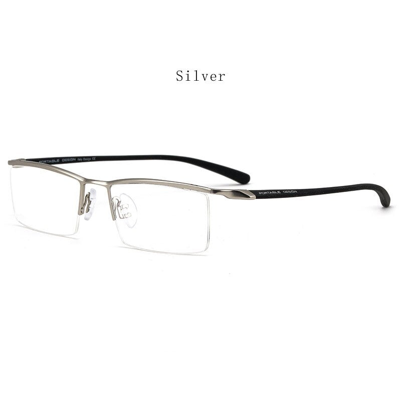 Hdcrafter Men's Semi Rim Square Titanium Eyeglasses P8190 Semi Rim Hdcrafter Eyeglasses Silver  