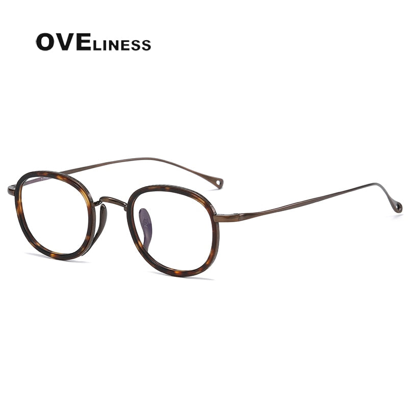 Oveliness Unisex Full Rim Round Acetate Titanium Eyeglasses 7309 Full Rim Oveliness tortoise bronze  