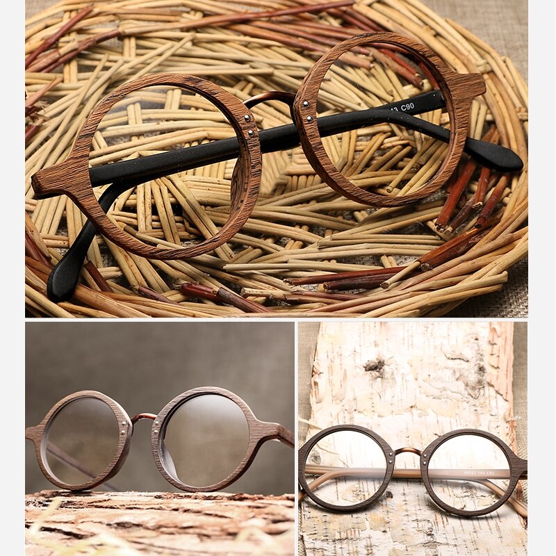 Hdcrafter Women's Full Rim Round Wood Eyeglasses Lhb028 Full Rim Hdcrafter Eyeglasses   