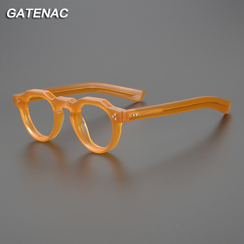 Gatenac Unisex Full Rim Flat Top Round Acetate Eyeglasses Gxyj1054 Full Rim Gatenac   