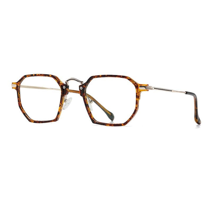 CCspace Unisex Full Rim Polygon Square Tr 90 Titanium Eyeglasses 55031 Full Rim CCspace LeopardGold China 