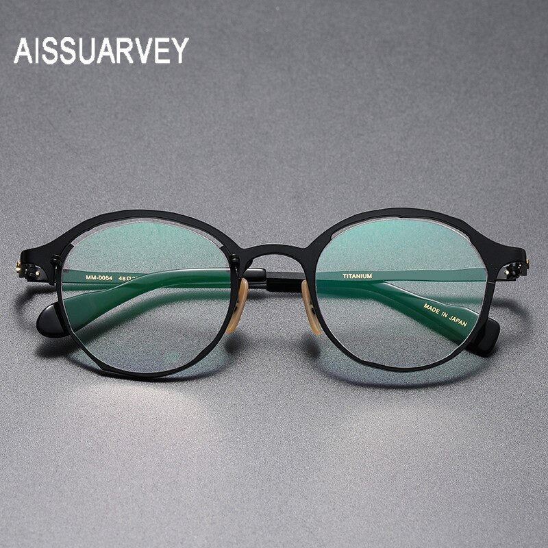 Aissuarvey Unisex Eyeglasses Titanium Ip Round Full Rim 15g Full Rim Aissuarvey Eyeglasses black CN 