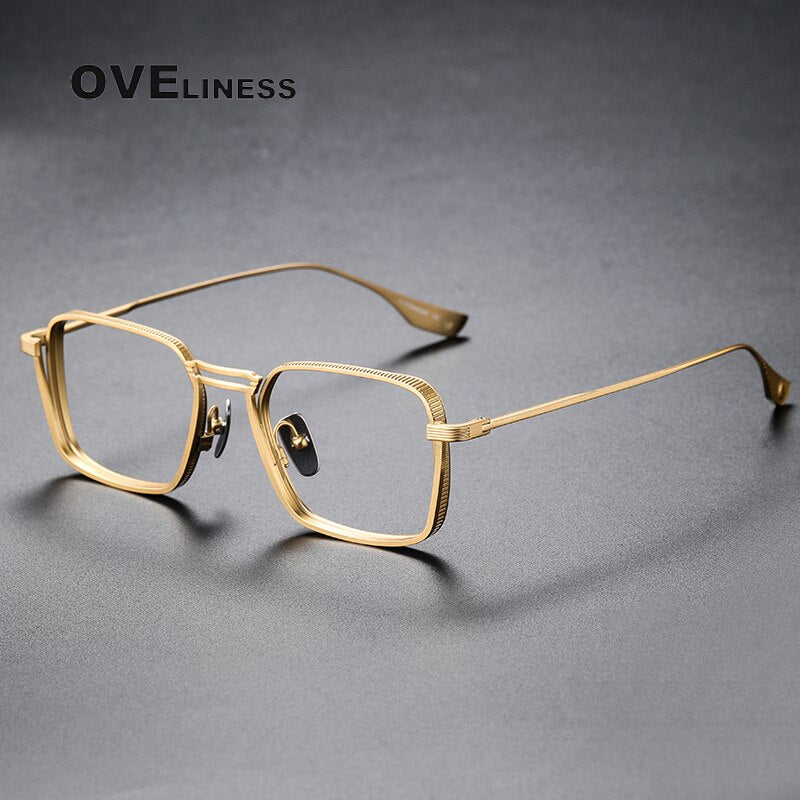Oveliness Unisex Full Rim Square Double Bridge Titanium Eyeglasses Dlx125 Full Rim Oveliness gold middle  