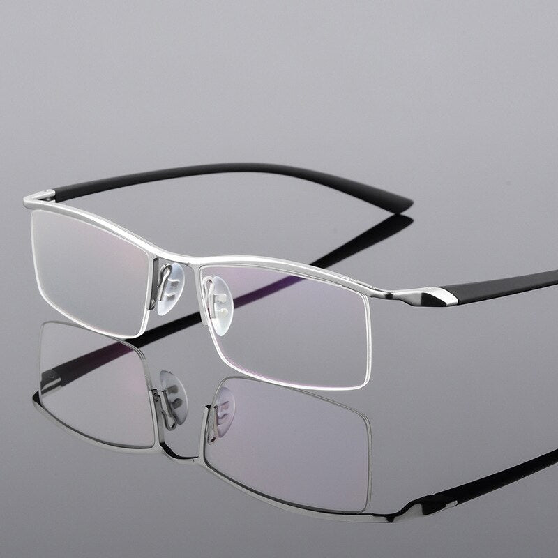Hdcrafter Men's Semi Rim Square Titanium Eyeglasses P8190 Semi Rim Hdcrafter Eyeglasses Silver  