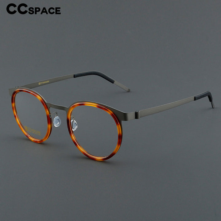 CCspace Unisex Full Rim Round Titanium Handcrafted Eyeglasses 55025 Full Rim CCspace   