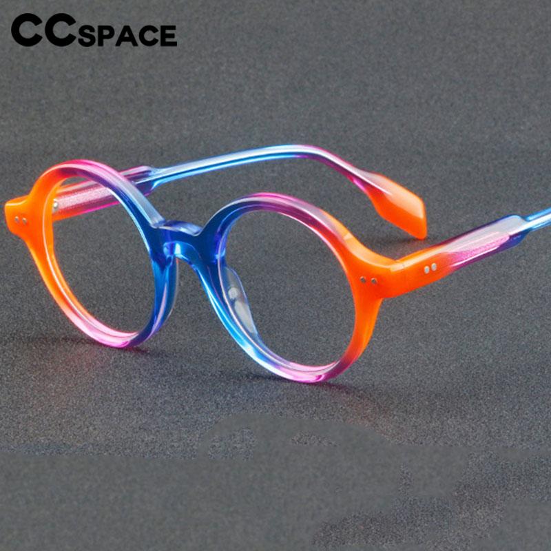 CCspace Unisex Full Rim Round Acetate Eyeglasses 56719 Full Rim CCspace   