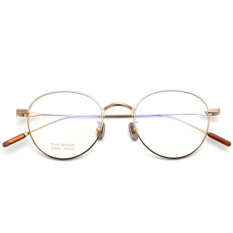 Muzz Men's Full Rim Round Titanium Frame Eyeglasses 8084 Full Rim Muzz Gold  
