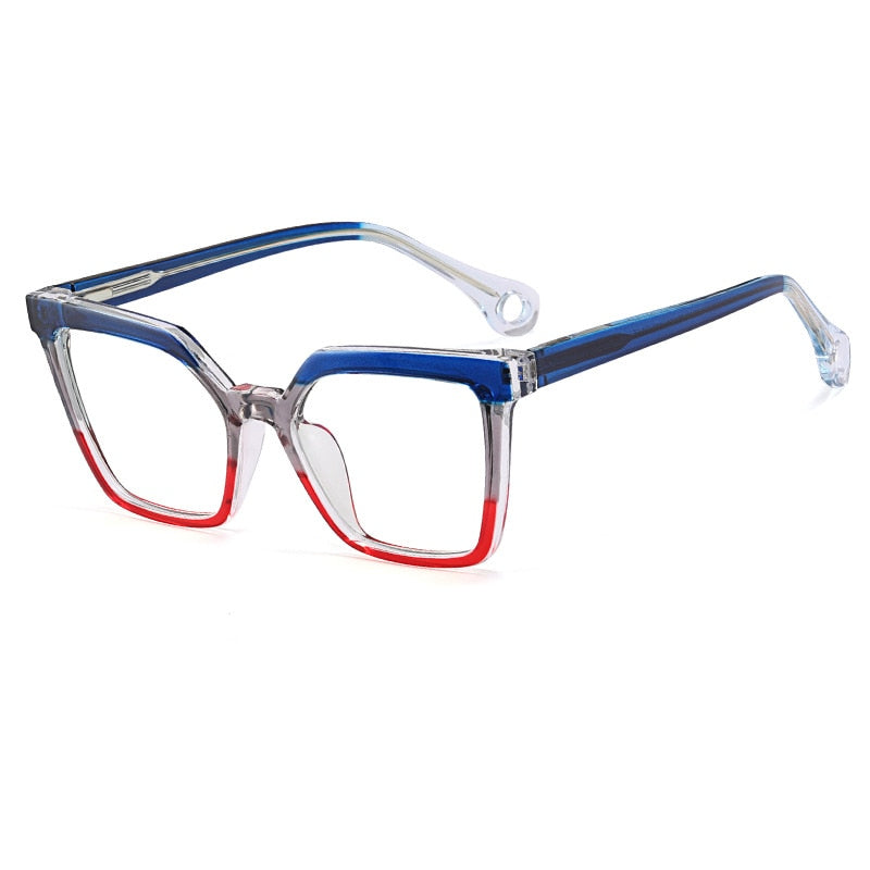 CCspace Women's Full Rim Square Cat Eye Tr 90 Titanium Eyeglasses 54608 Full Rim CCspace China Blue 