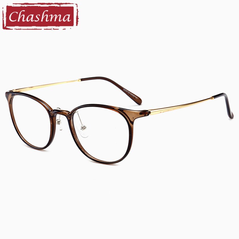 Chashma Unisex TR 90 Titanium Round Full Rim Frame Eyeglasses 90039 Full Rim Chashma Transparent Brown  