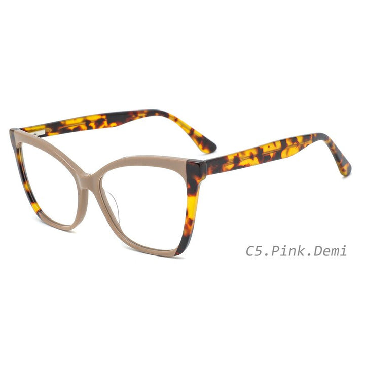 CCSpace Women's Full Rim Square Cat Eye Acetate Eyeglasses 55285 Full Rim CCspace Leopard China 