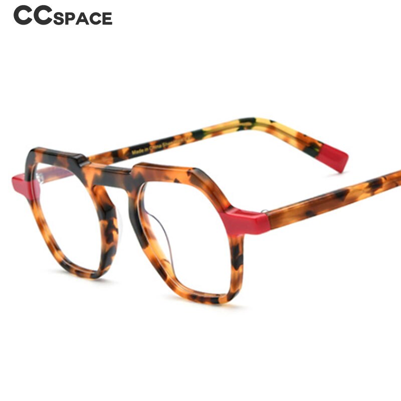 CCSpace Unisex Full Rim Flat Top Round Acetate Titanium Eyeglasses 53330 Full Rim CCspace   