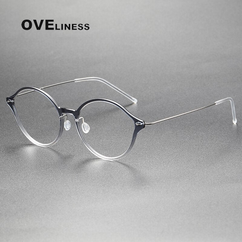 Oveliness Unisex Full Rim Round Cat Eye Screwless Titanium Eyeglasses 6558 Full Rim Oveliness gradient grey  