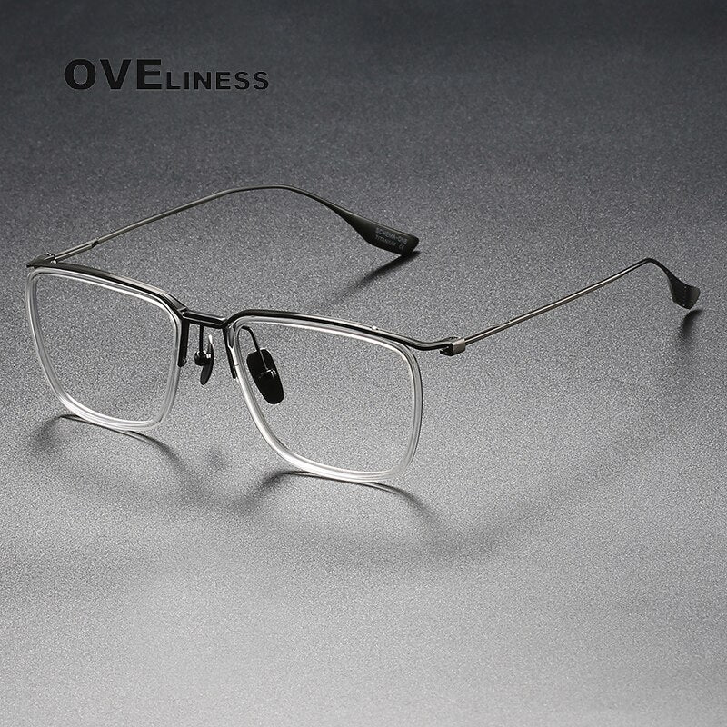 Oveliness Men's Full Rim Square Titanium Acetate Eyeglasses Dtx106 Full Rim Oveliness transparent gun  