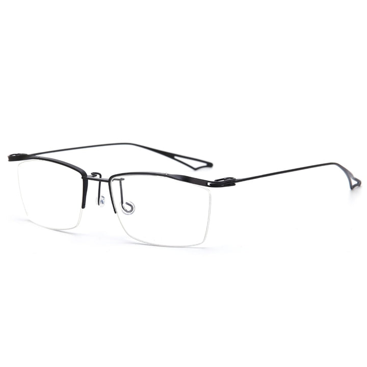 Muzz Men's Semi Rim Square IP Titanium Eyebrow Frame Eyeglasses X Semi Rim Muzz Black  