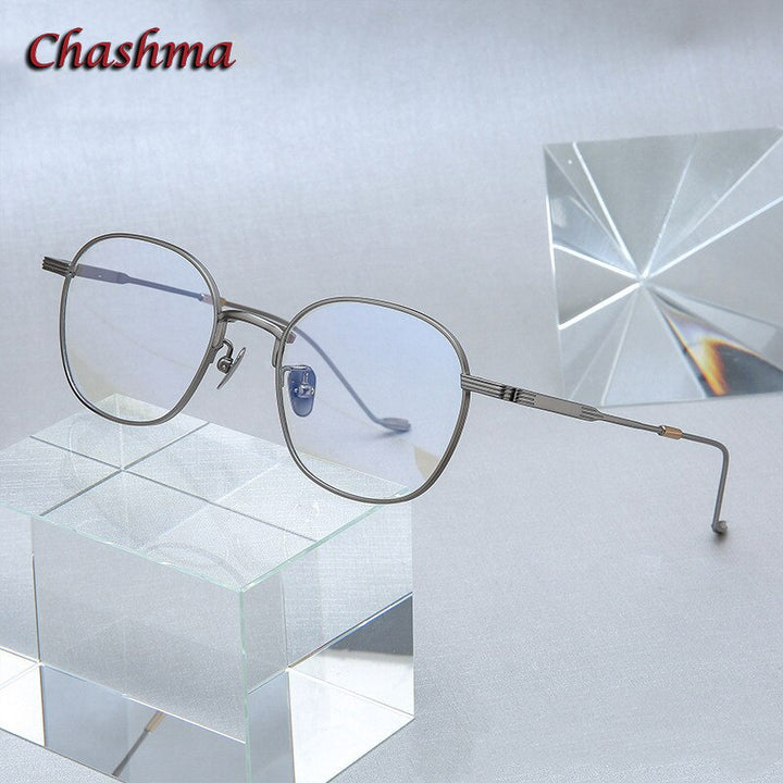 Chashma Ochki Unisex Full Rim Round Square Titanium Eyeglasses 022 Full Rim Chashma Ochki Gray  
