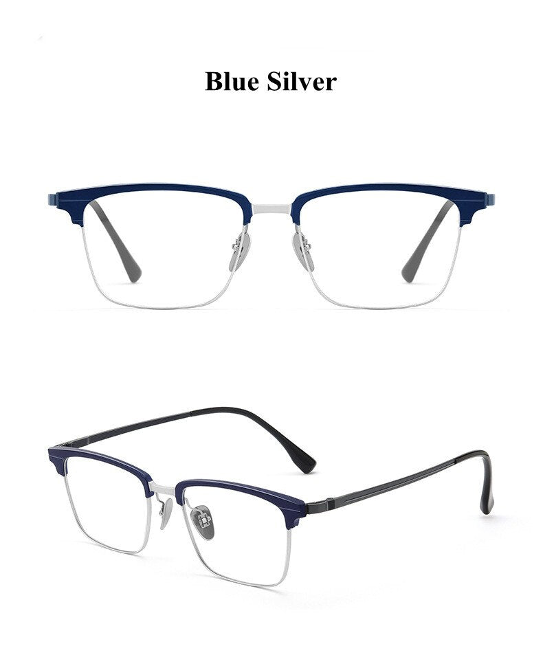 Chashma Ochki Unisex Full Rim Square Acetate Alloy Eyeglasses 9205 Full Rim Chashma Ochki Black Silver  