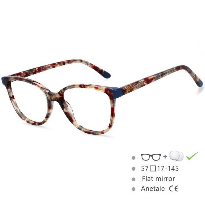 CCSpace Women's Full Rim Round Acetate Frame Eyeglasses 54552 Full Rim CCspace Blue-leopard China 