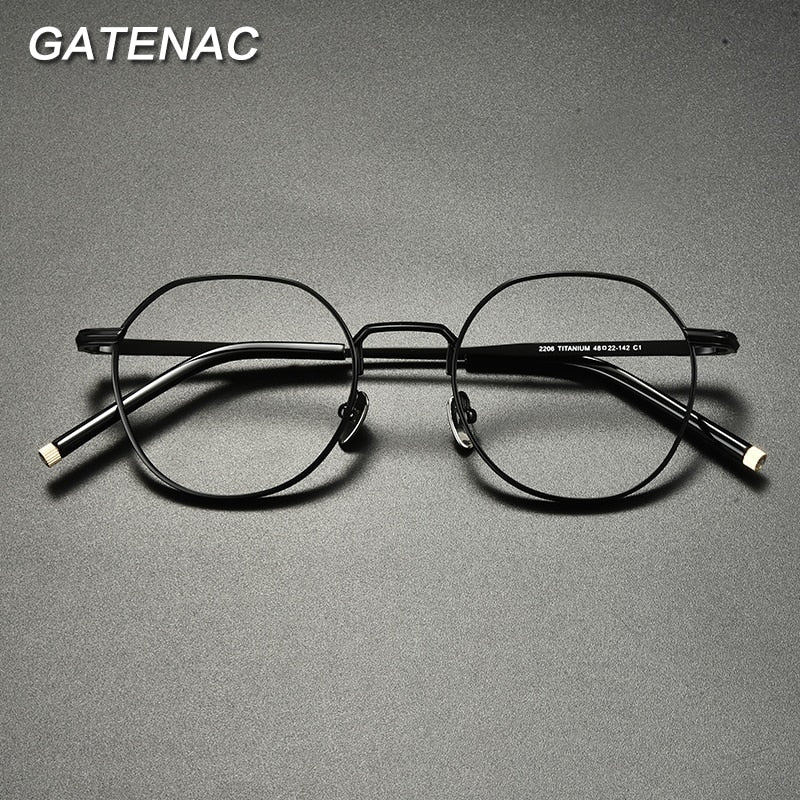Gatenac Unisex Full Rim Irregular Round Titanium Eyeglasses Gxyj933 Full Rim Gatenac   