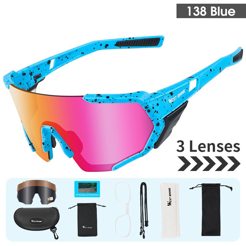 West Biking Unisex Semi Rim Tr 90 Polarized Sport Sunglasses YP0703138 Sunglasses West Biking 138 Blue Polarized 3 Lens 