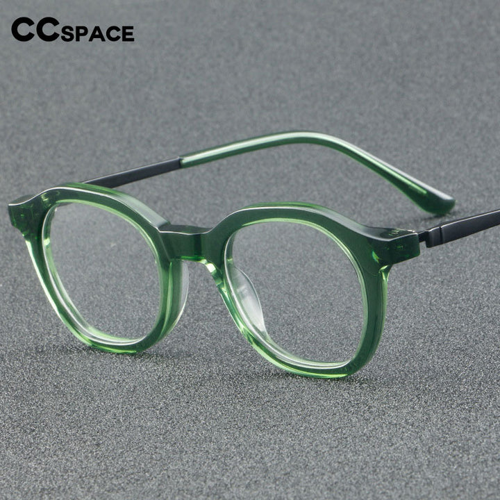 CCspace Unisex Full Rim Round Acetate Eyeglasses 55355 Full Rim CCspace   