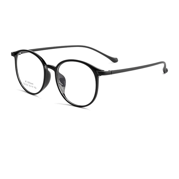 KatKani Unisex Full Rim Round Ultem Steel Eyeglasses 2021ql Full Rim KatKani Eyeglasses Bright Black  