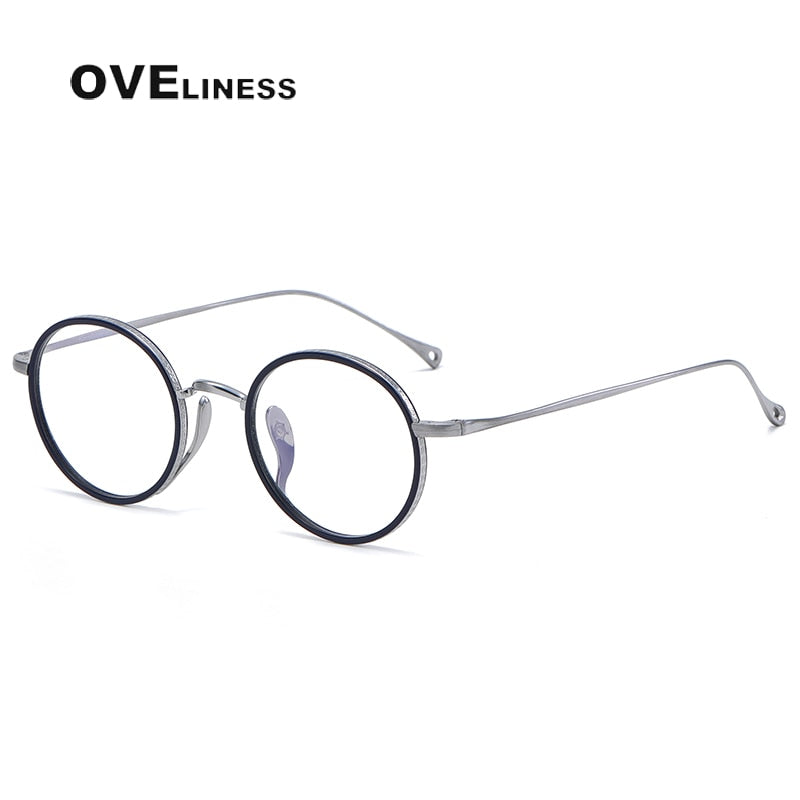 Oveliness Unisex Full Rim Round Acetate Titanium Eyeglasses 7307 Full Rim Oveliness blue silver  