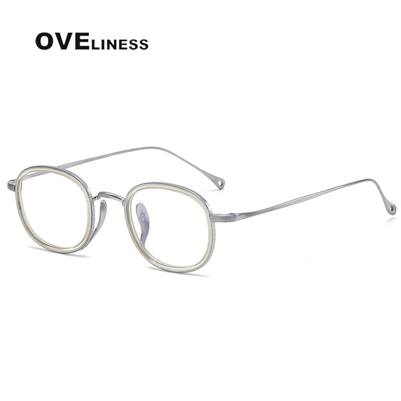 Oveliness Unisex Full Rim Round Acetate Titanium Eyeglasses 7309 Full Rim Oveliness transparent silver  