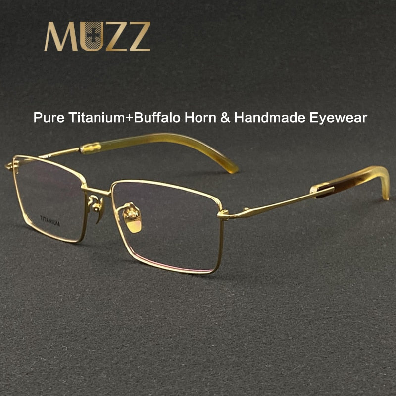 Muzz Unisex Full Rim Square Titanium Buffalo Horn Temple Eyeglasses 2301 Full Rim Muzz   