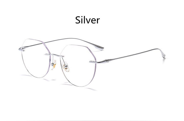 KatKani Unisex Rimless Polygon Round Titanium Frame Eyeglasses Rimless KatKani Eyeglasses   