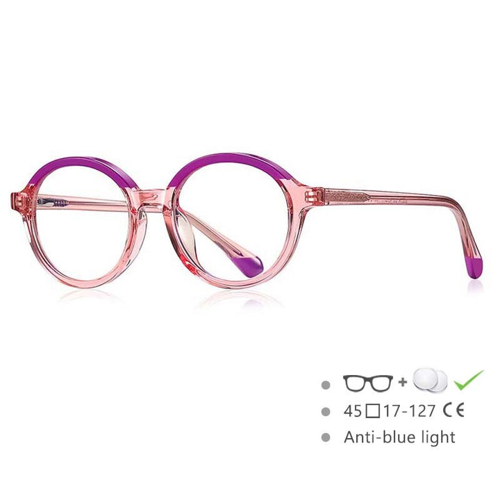 CCSpace Youth Girl's Full Rim Round Tr 90 Titanium Frame Eyeglasses 54547 Full Rim CCspace China Pink-purple Beige