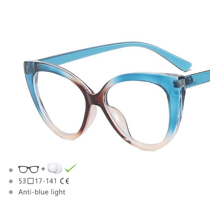 CCSpace Women's Full Rim Oversize Cat Eye Tr 90 Titanium Frame Eyeglasses 54570 Full Rim CCspace Blue China 