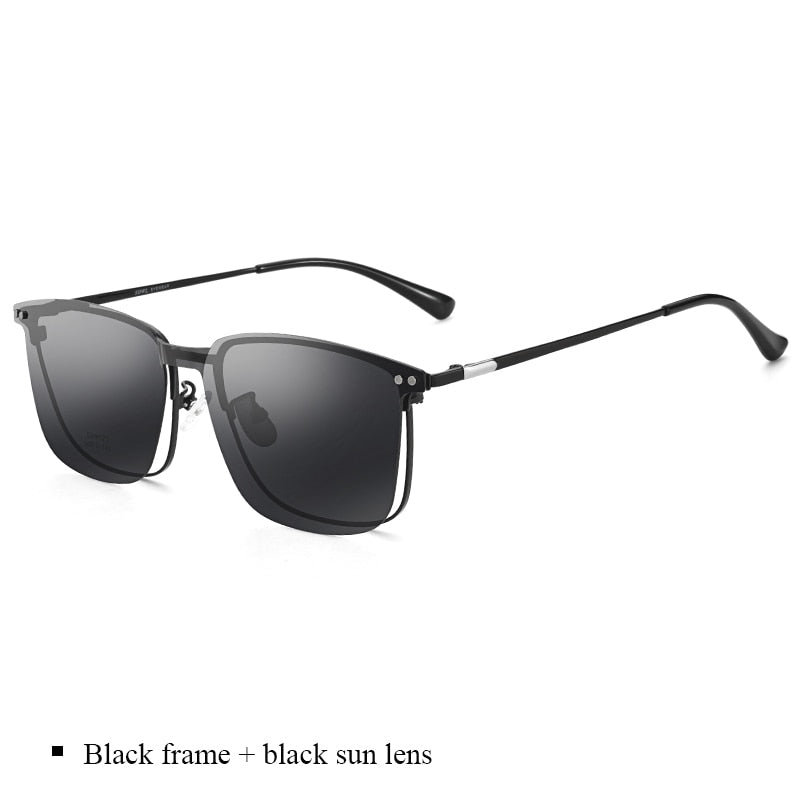 Bclear Men's Full Rim Square Alloy Frame Eyeglasses Clip On Polarized Sunglasses Zt94020 Sunglasses Bclear Black frame  
