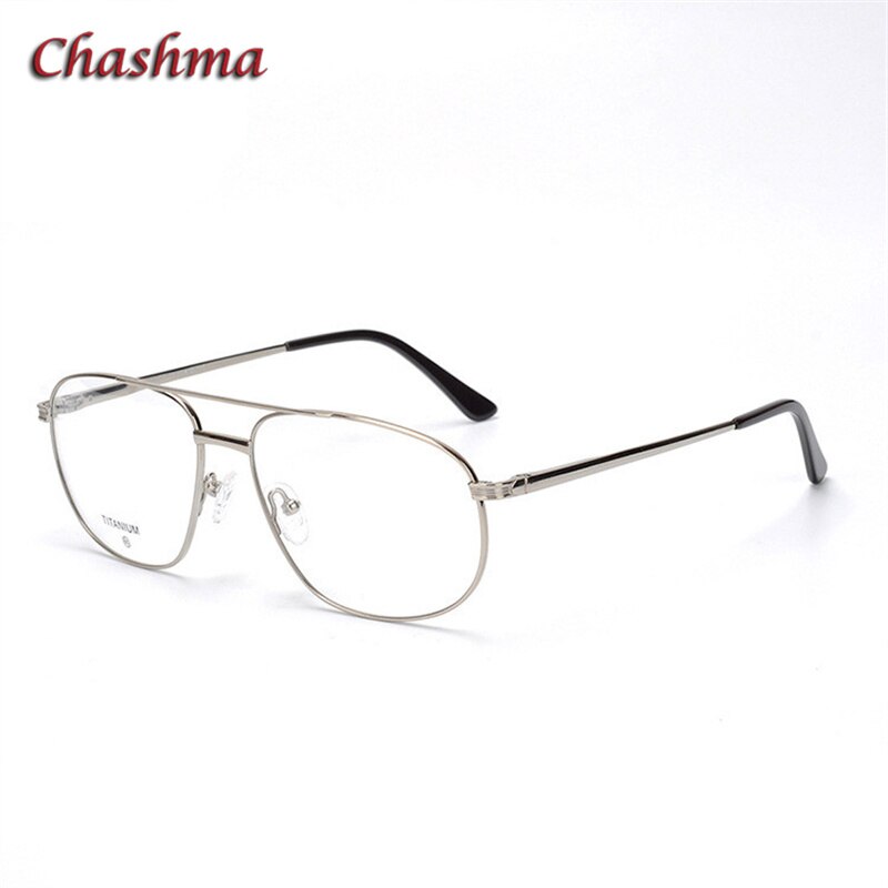 Chashma Ochki Men's Full Rim Round Double Bridge Titanium Eyeglasses 3077 Full Rim Chashma Ochki Silver  